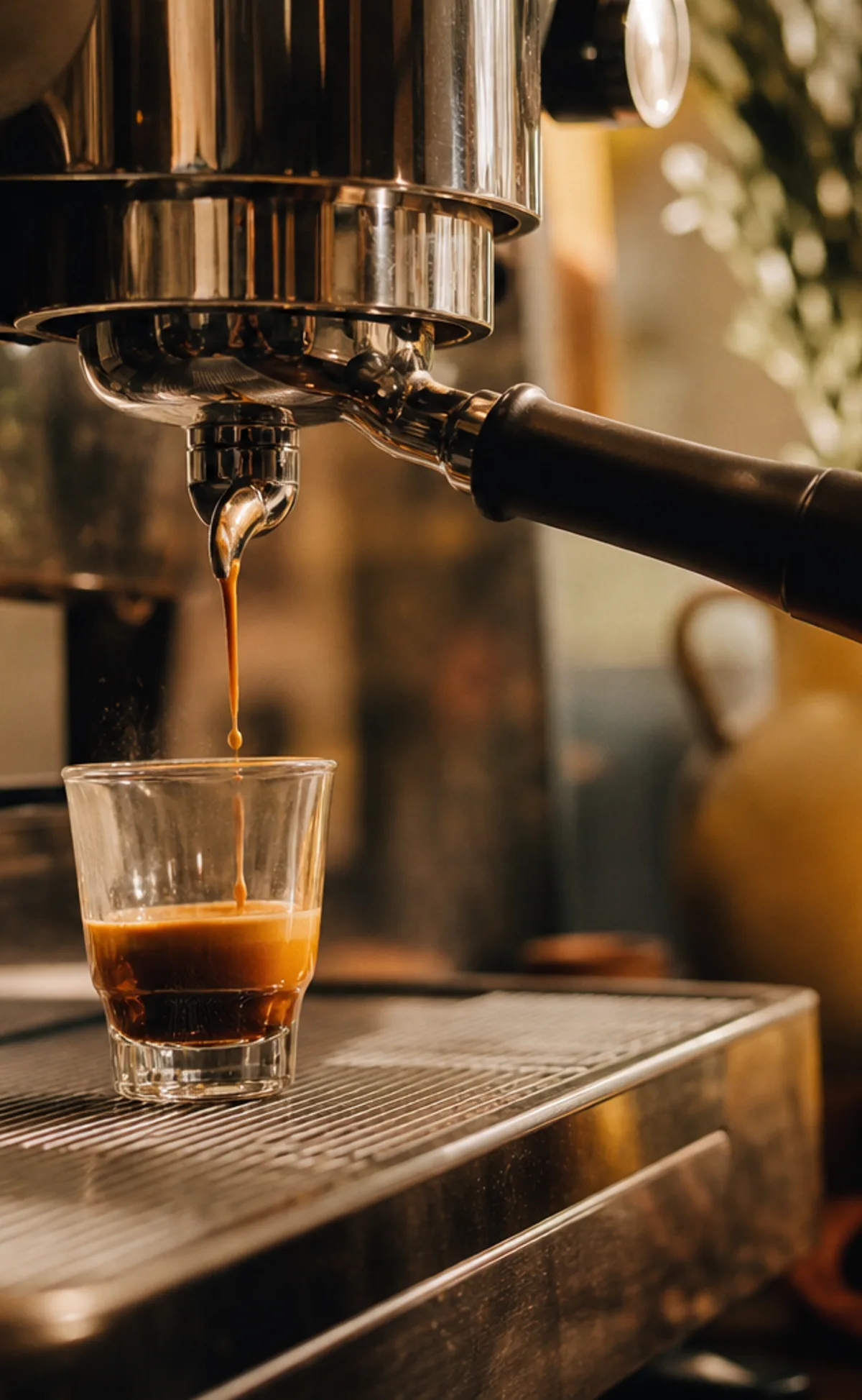 Espresso makinesinden çekilen taze espresso